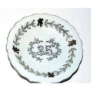 Vtg Lefton China 25th Anniversary Bowl Silver Accents & Scalloped Edges MCM